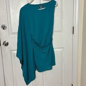 NEW NWT GRACIA Teal Asymmetrical Dress one draped arm cinched waist size Medium